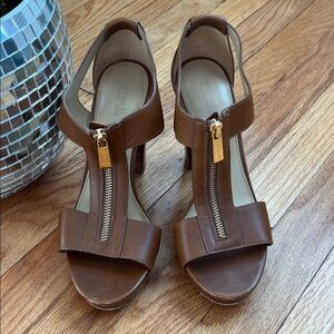 Michael Kors Tan Heeled Sandals with Zipper